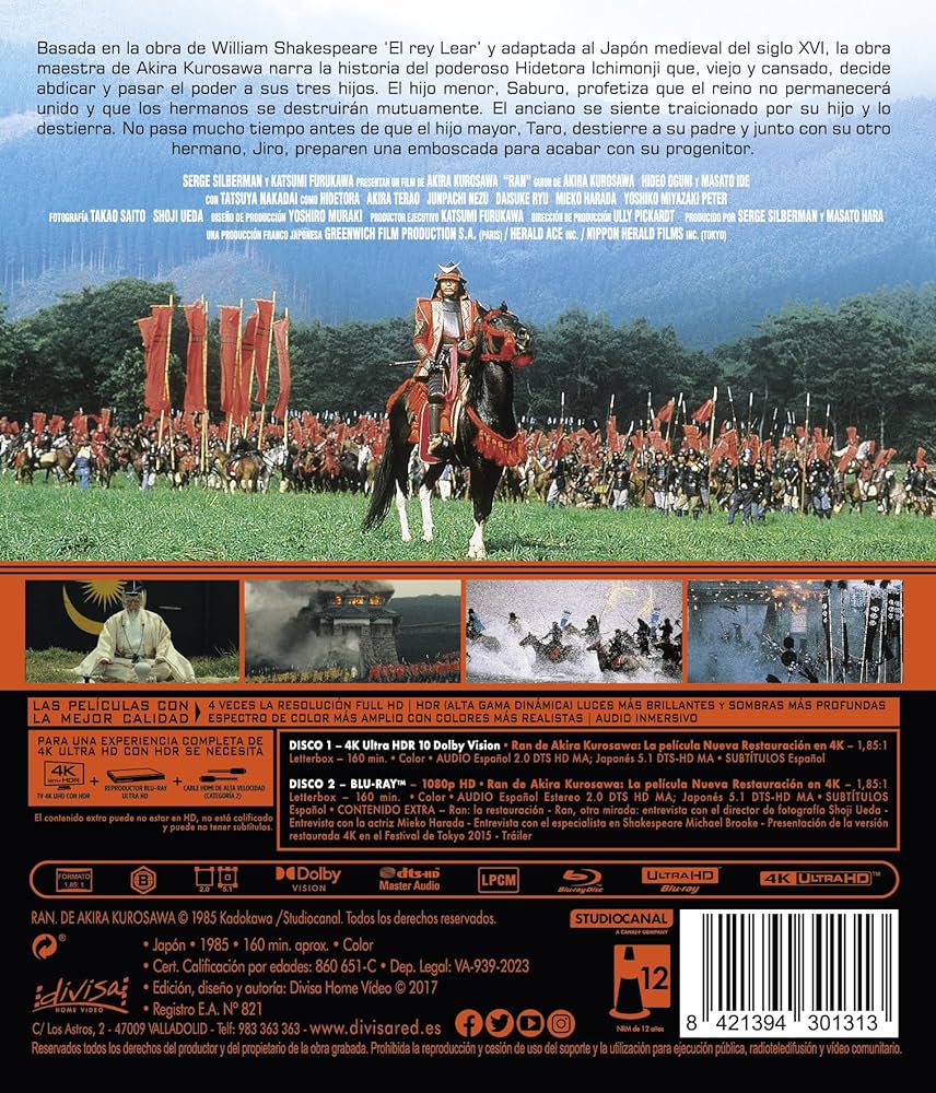 Ran (Akira Kurosawa) (4K UHD + Blu-ray): Amazon.ca: Tatsuya